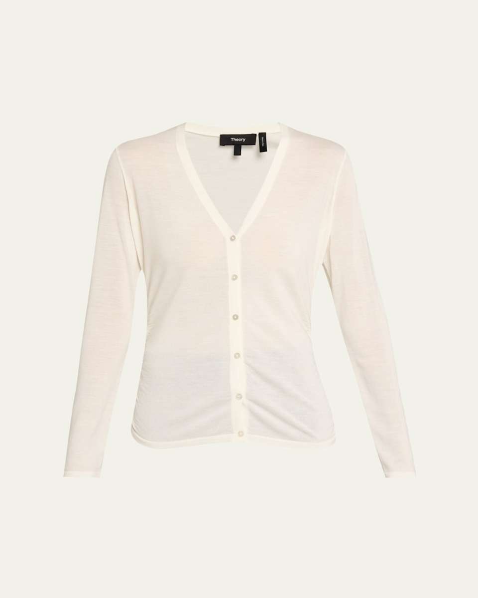 Shirred Fine Wool Cardigan